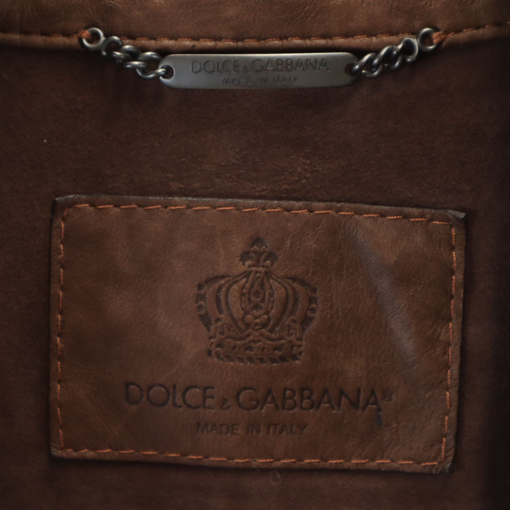 ドルチェアンドガッバーナ イタリア製 長袖 ラムレザー ウエスタンシャツ 48 ブラウン DOLCE&GABBANA メンズ