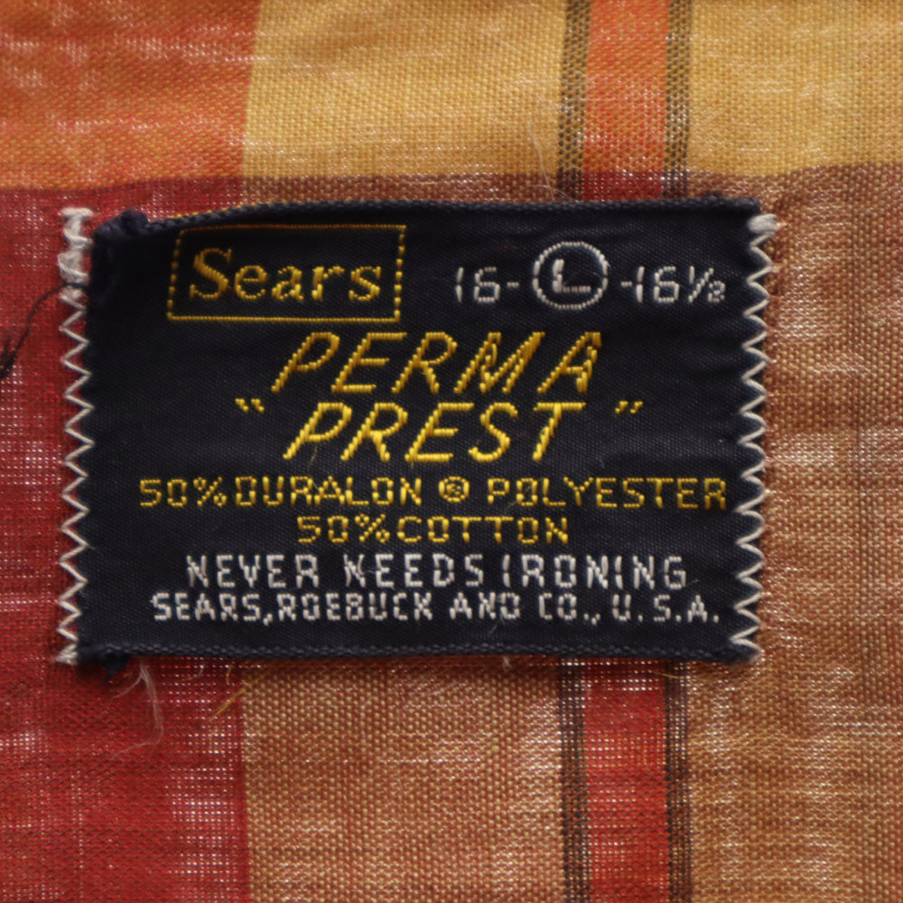 Sears シアーズ 60s ヴィンテージ ボックスカット チェック柄 長袖 シャツ L オレンジ系 ビッグサイズ メンズ