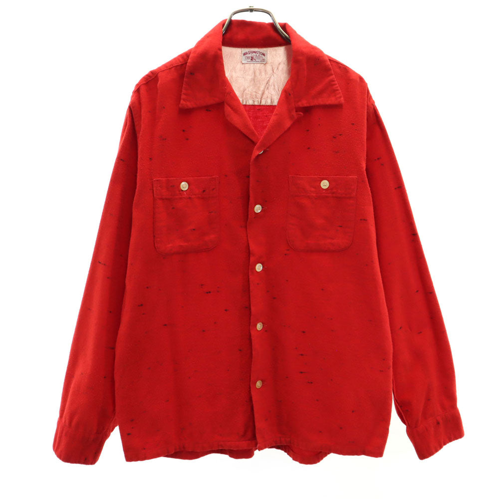 Washington ワシントン 50s ヴィンテージ 開襟 ボックスカット 長袖 フランネル オープンカラーシャツ M レッド メンズ