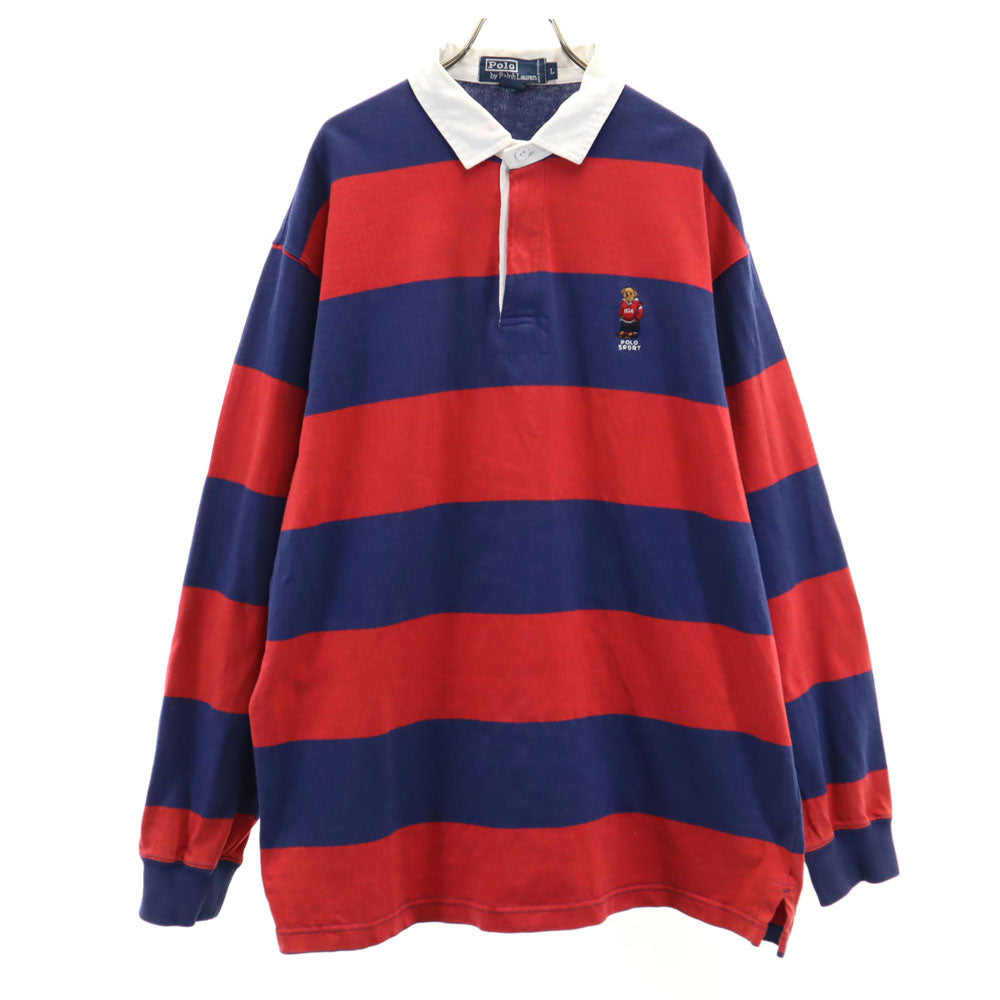 ポロバイラルフローレン ボーダー柄 長袖 ポロシャツ L レッド 他 Polo by Ralph Lauren ラガーシャツ ポロベア メンズ