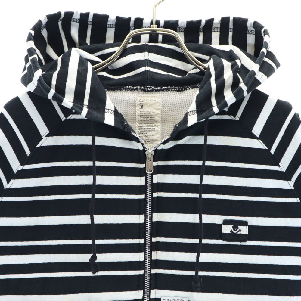 WTAPS ダブルタップス 日本製 ボーダー柄 長袖 ジップパーカー S 白×ブラック メンズ