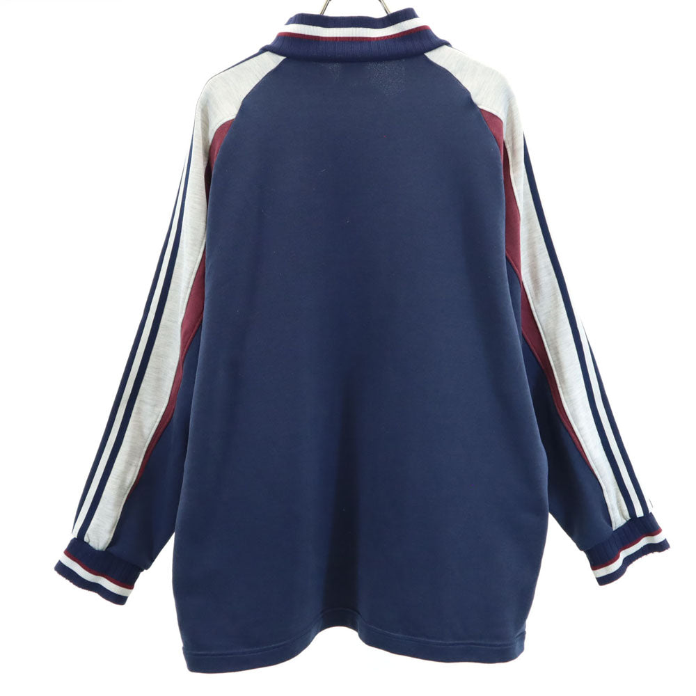 adidas アディダス 80s 日本製 デサント製 ヴィンテージ 長袖 ハーフジップ ハイネック スウェット トレーナー Ｍ-Ｌ ネイビー系 プルオーバー メンズ