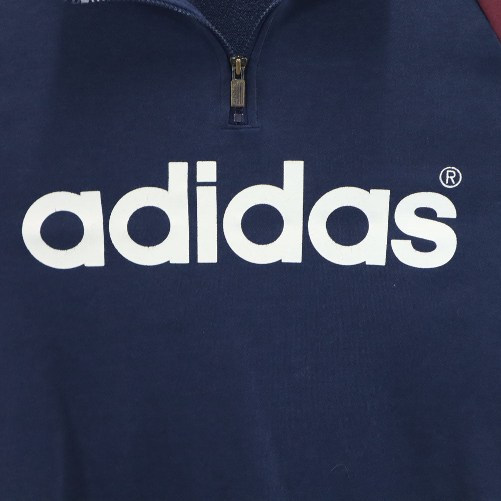 adidas アディダス 80s 日本製 デサント製 ヴィンテージ 長袖 ハーフジップ ハイネック スウェット トレーナー Ｍ-Ｌ ネイビー系 プルオーバー メンズ