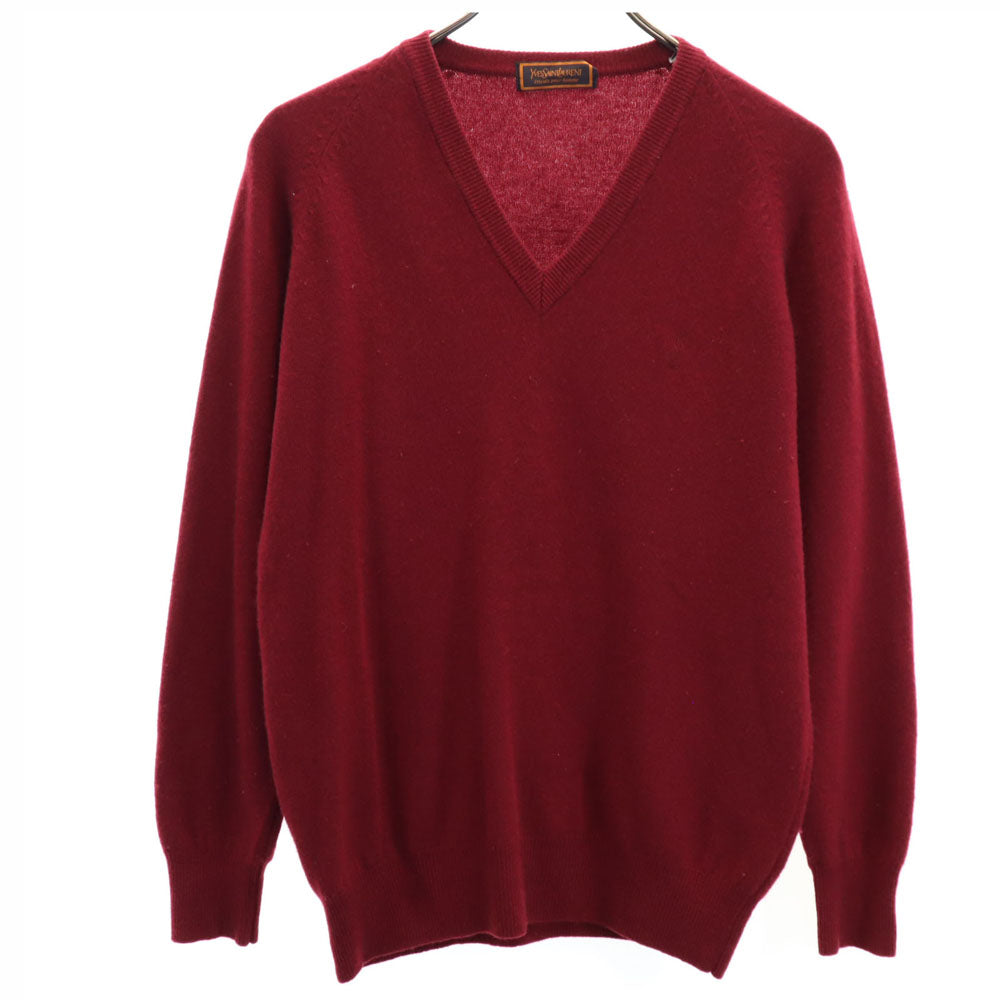 YVES SAINT LAURENT イヴサンローラン 90s 日本製 カシミヤブレンド オールド 長袖 Vネック セーター L ワインレッド ニット メンズ