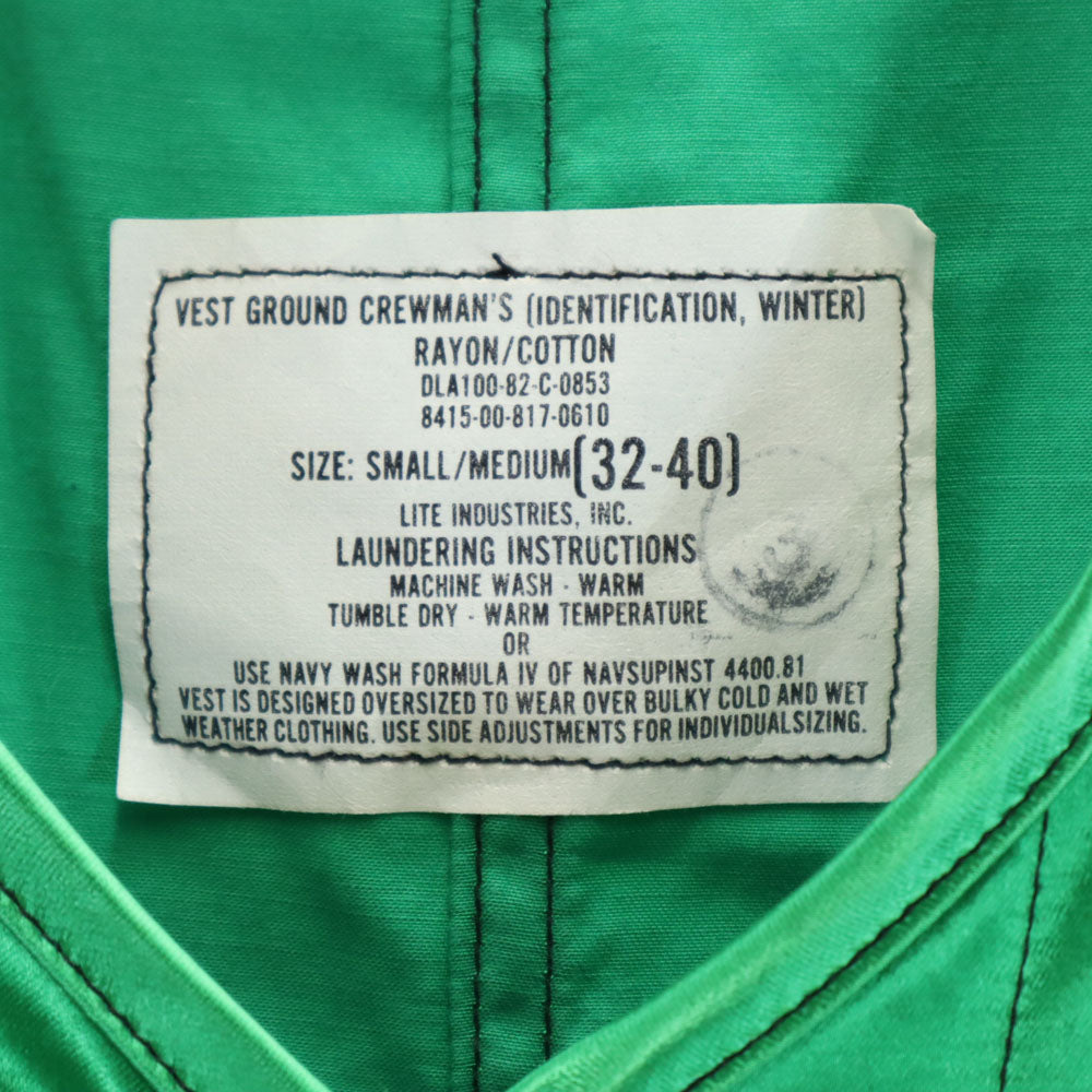 US NAVY アメリカ海軍 80s ヴィンテージ DLA ラインクルーマン ベスト S グリーン US NEVY VEST GROUND CREWMAN'S メンズ