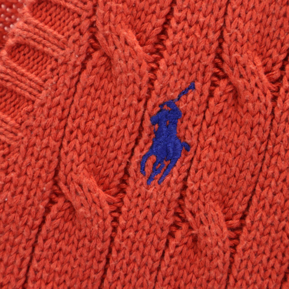 ラルフローレンスポーツ 長袖 ケーブル編み Vネック セーター M 朱色 RALPH LAUREN SPORT ニット レディース