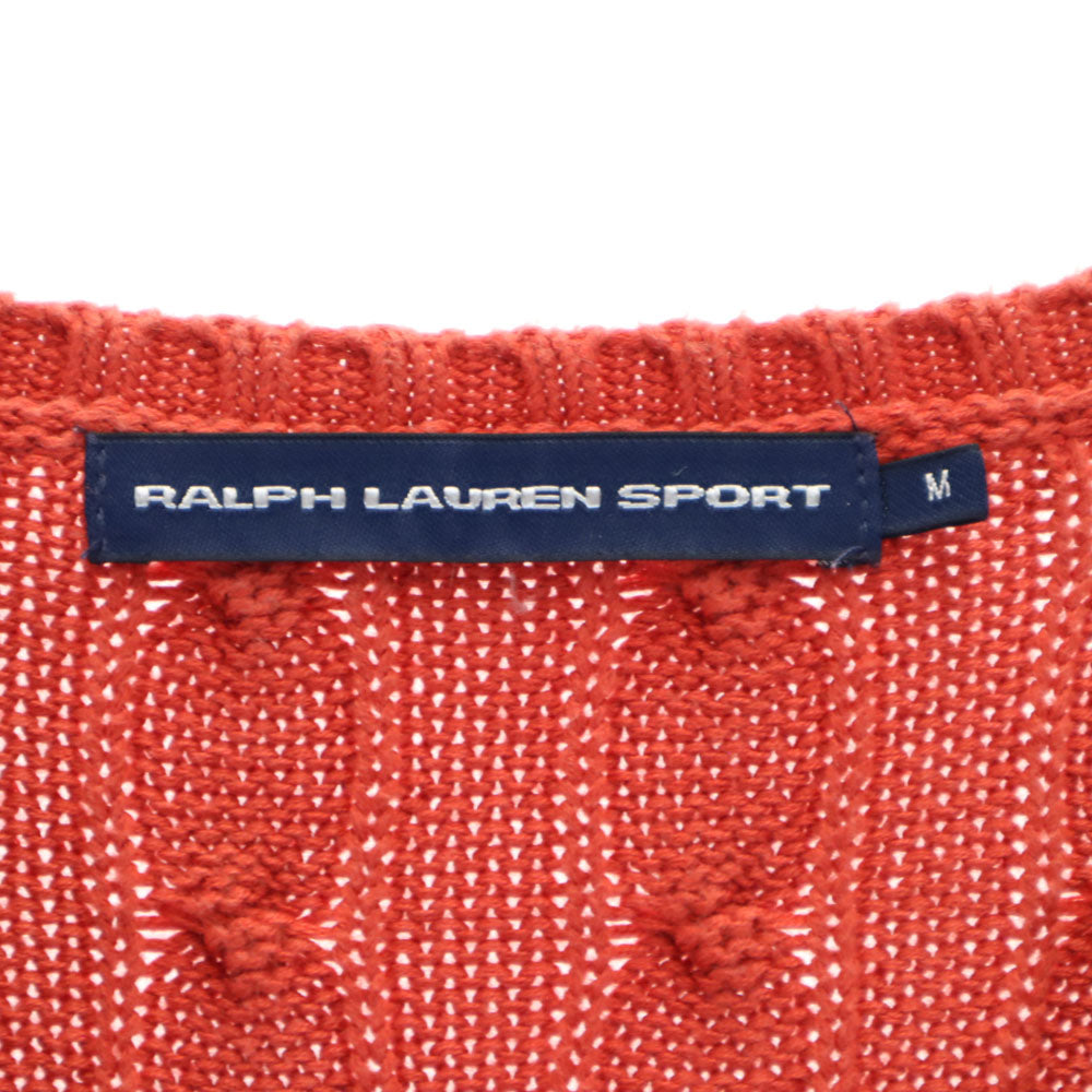 ラルフローレンスポーツ 長袖 ケーブル編み Vネック セーター M 朱色 RALPH LAUREN SPORT ニット レディース