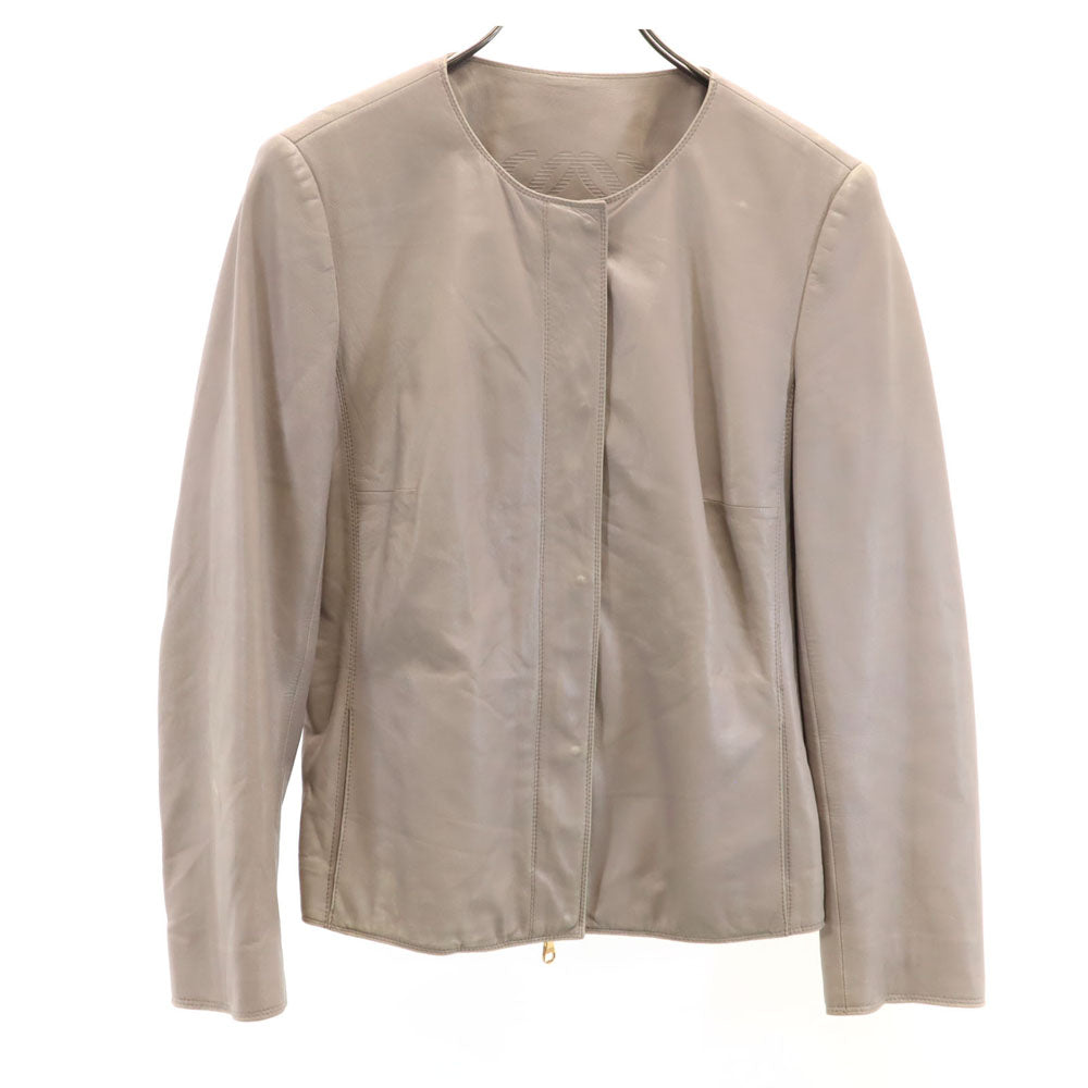 LOEWE ロエベ スペイン製 ノーカラー レザージャケット 42 ピンクグレー系 レディース