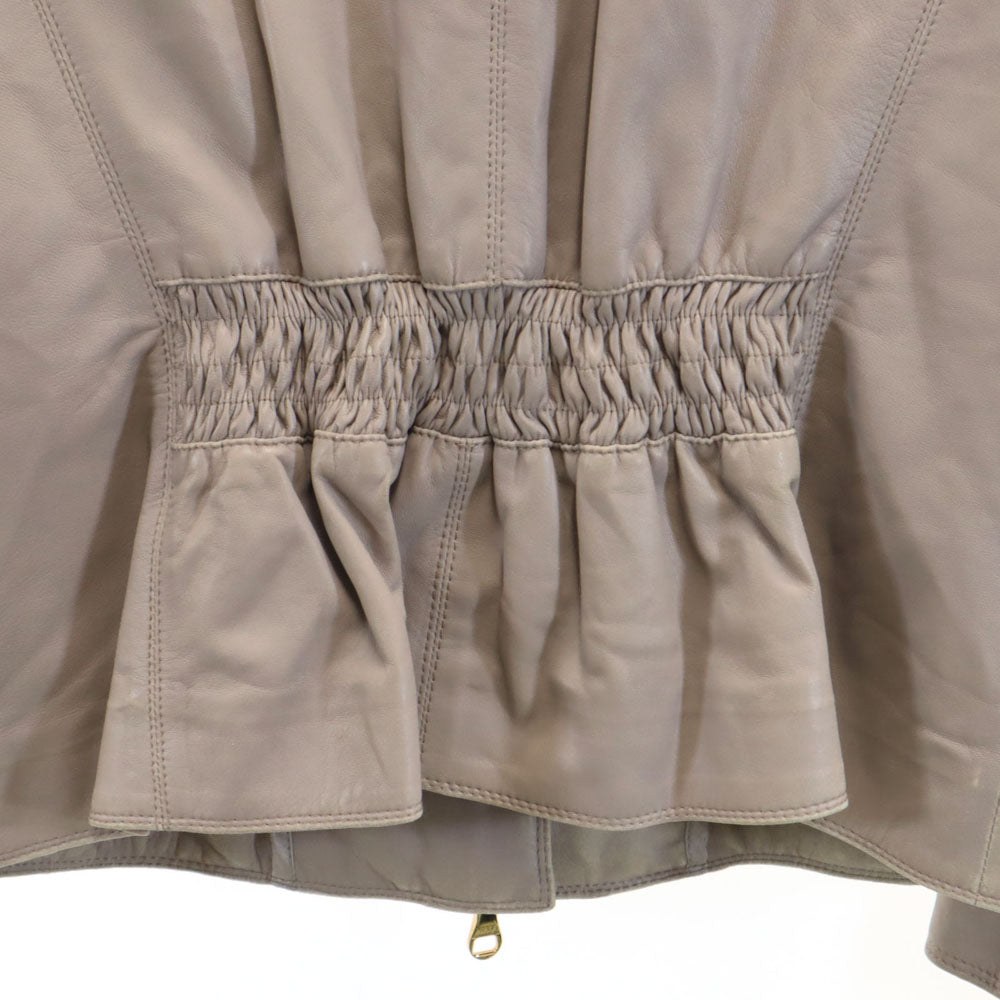 LOEWE ロエベ スペイン製 ノーカラー レザージャケット 42 ピンクグレー系 レディース