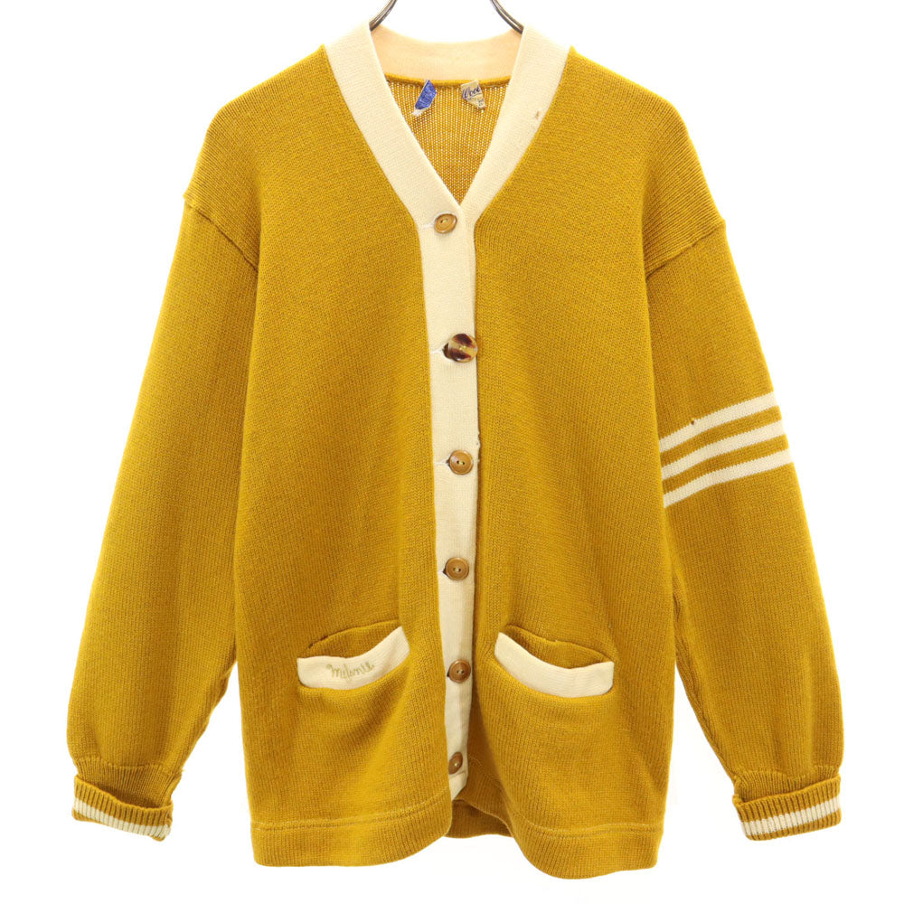 COLLEGIATE PENNAN 60s 70s ヴィンテージ レタード 長袖 Vネック ニットカーディガン キャメル メンズ