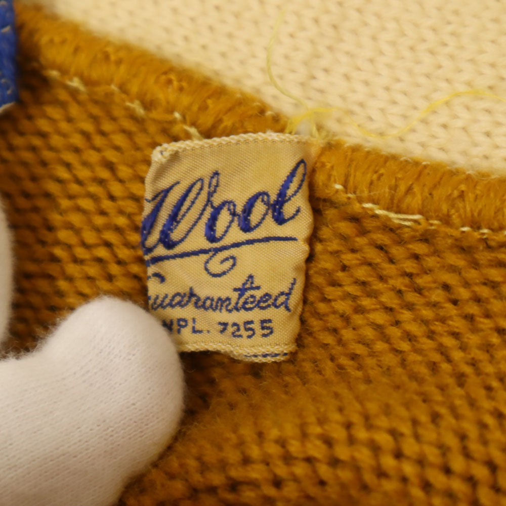 COLLEGIATE PENNAN 60s 70s ヴィンテージ レタード 長袖 Vネック ニットカーディガン キャメル メンズ