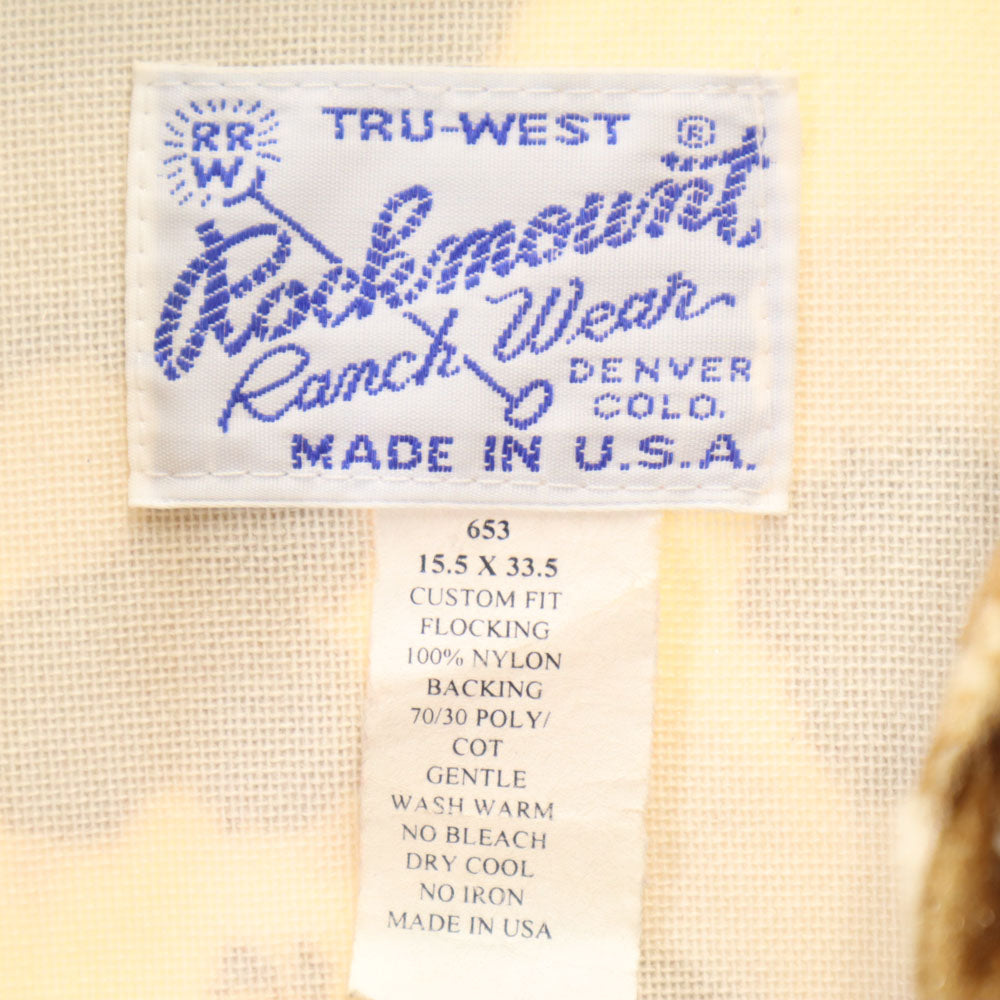 RockMount ロックマウント 70s USA製 ヴィンテージ 牛柄 総柄 長袖 ウエスタンシャツ 15.5/33.5 ベージュ 他 メンズ