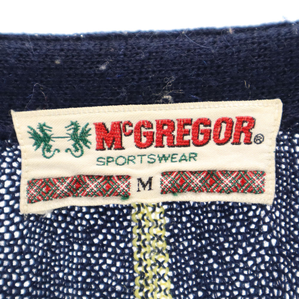 マックレガー 70s 80s ウールブレンド ヴィンテージ ストライプ柄 長袖 Vネック ニットカーディガン M ネイビー McGregor SPORTSWEAR セーター メンズ