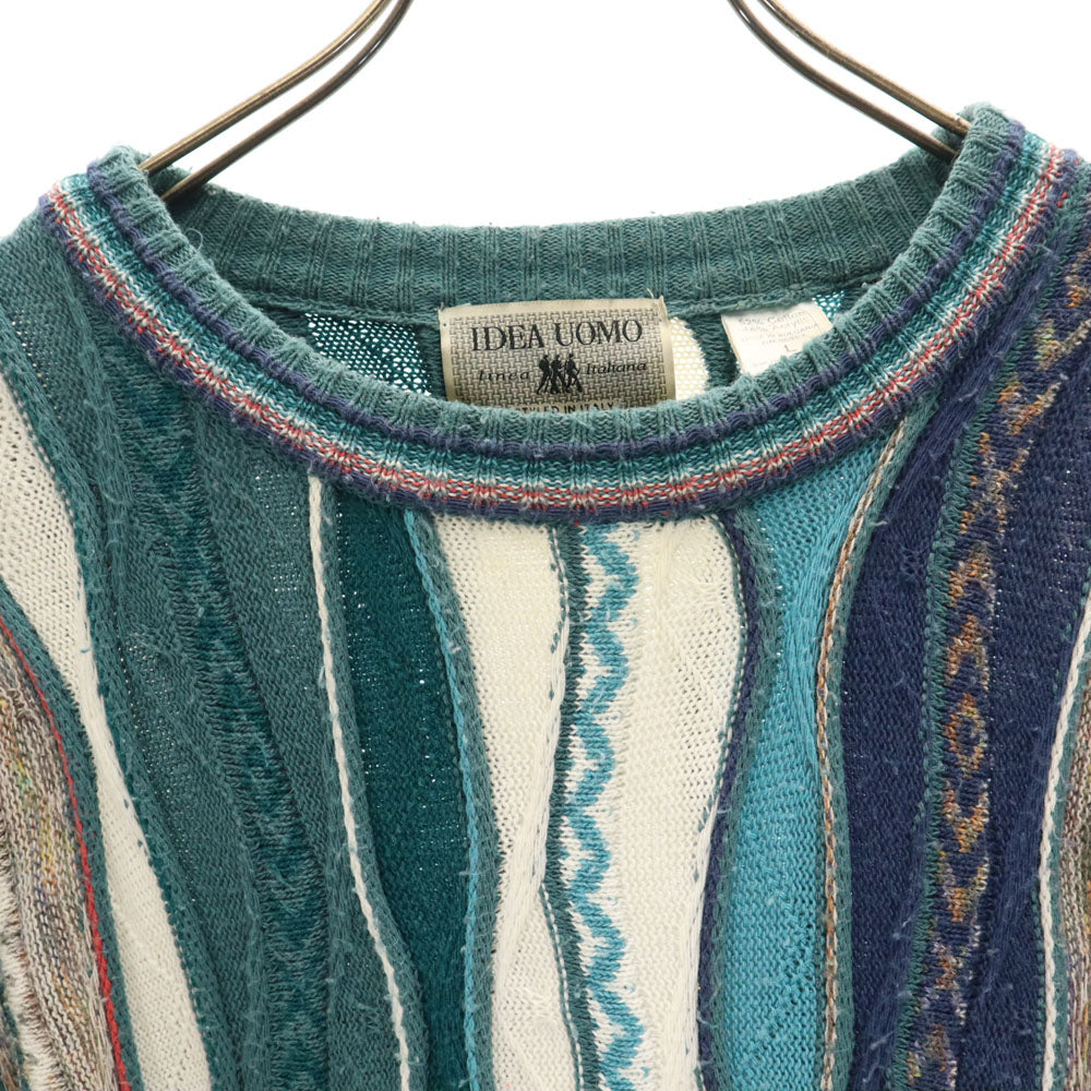 アイデアウォモ 90s ブルガリア製 オールド 長袖 3D セーター L ホワイト 他 ニット メンズ