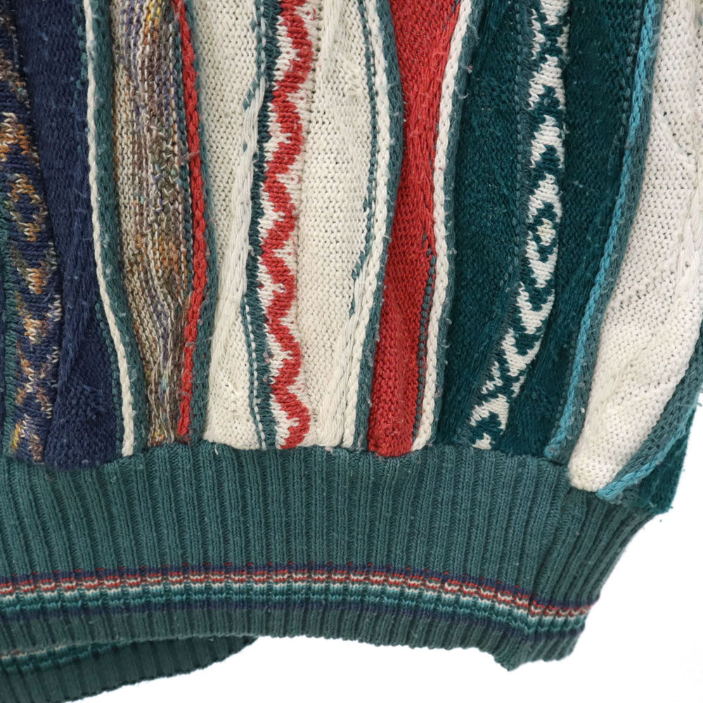 アイデアウォモ 90s ブルガリア製 オールド 長袖 3D セーター L ホワイト 他 ニット メンズ