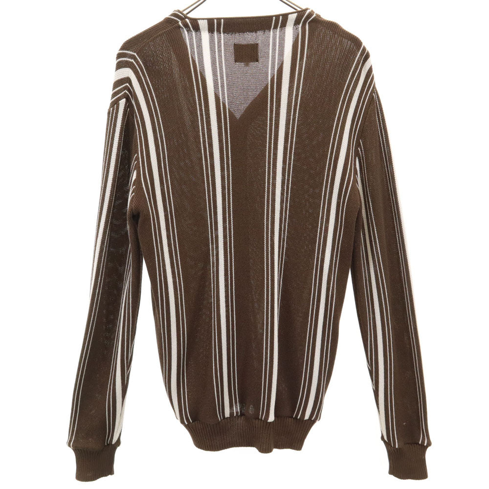 Needles ニードルズ 日本製 ストライプ柄 長袖 Vネック ニットカーディガン M ブラウン メンズ