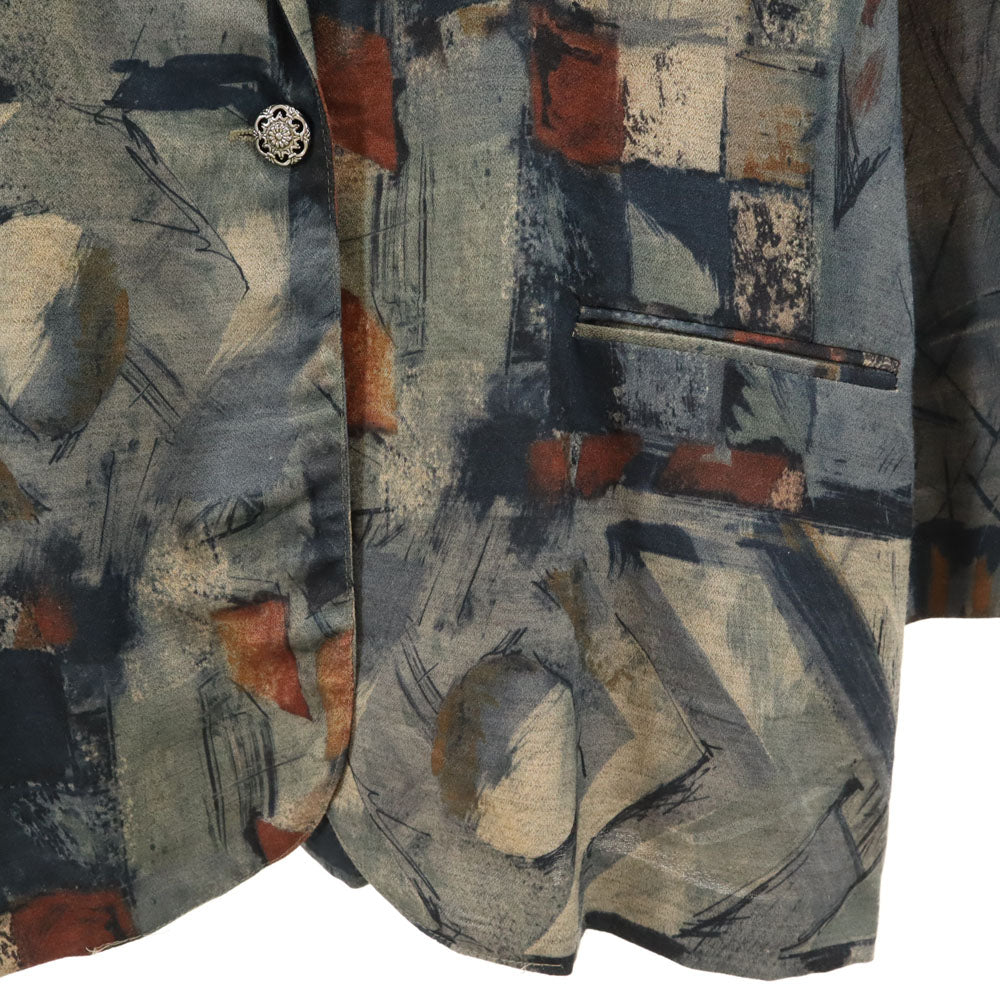 Washington ワシントン 90s USA製 オールド 総柄 テーラードジャケット 18 グレー系 ブレザー ビッグサイズ レディース