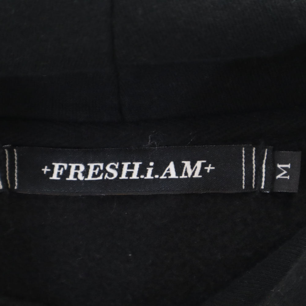 フレッシュアイアム バックプリント 長袖 スウェットパーカー M ブラック 裏起毛 メンズ