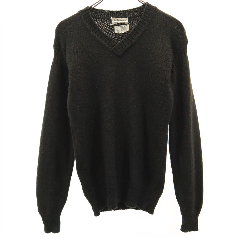 YVES SAINT LAURENT イヴサンローラン 80s ウール ヴィンテージ 長袖 Vネック セーター S カーキ ニット メンズ