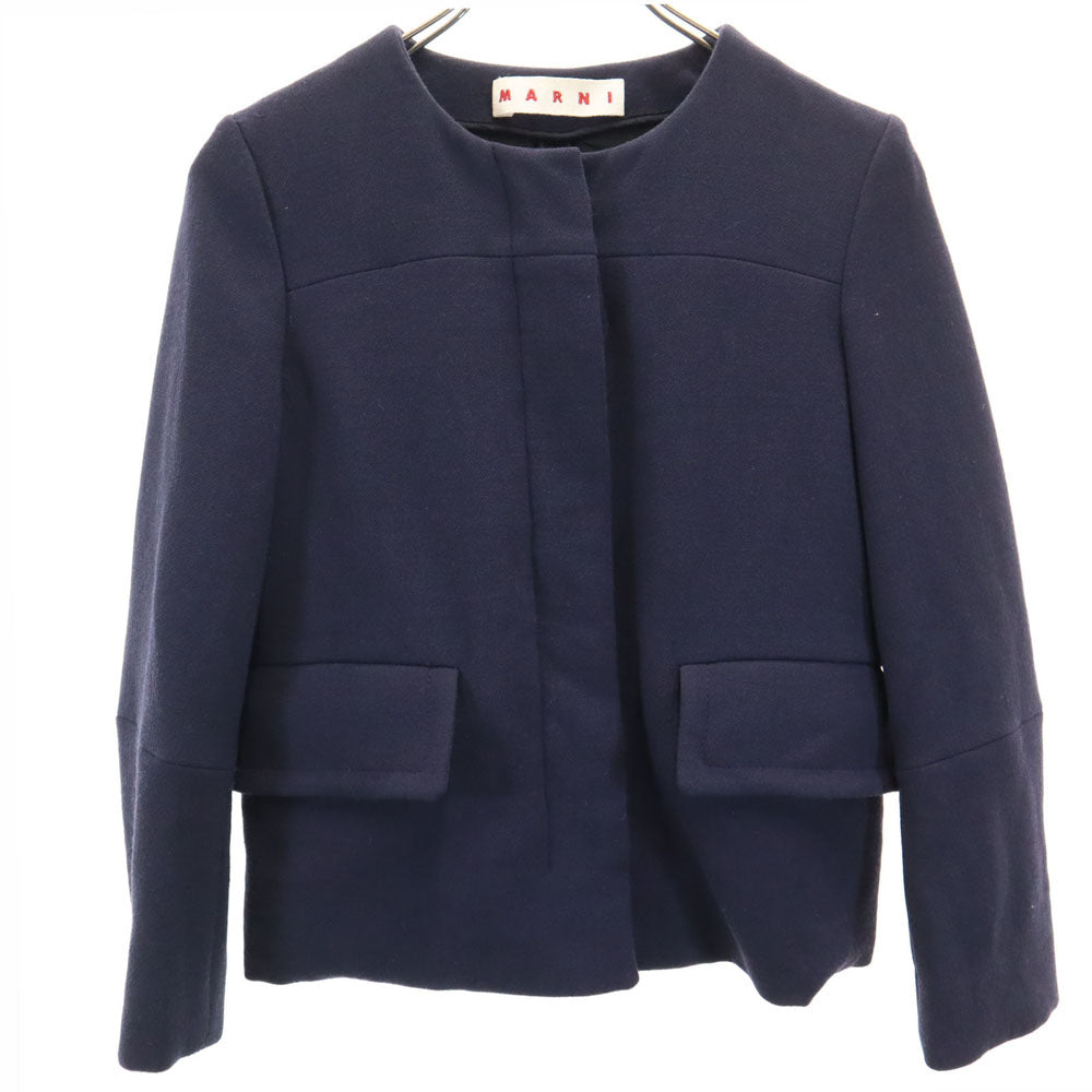 MARNI マルニ イタリア製 ウール ノーカラー ジャケット 38 ネイビー レディース