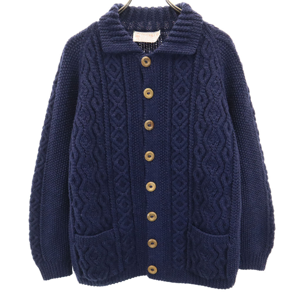 INVERALLAN インバーアラン スコットランド製 長袖 アラン編み ニットカーディガン ネイビー メンズ