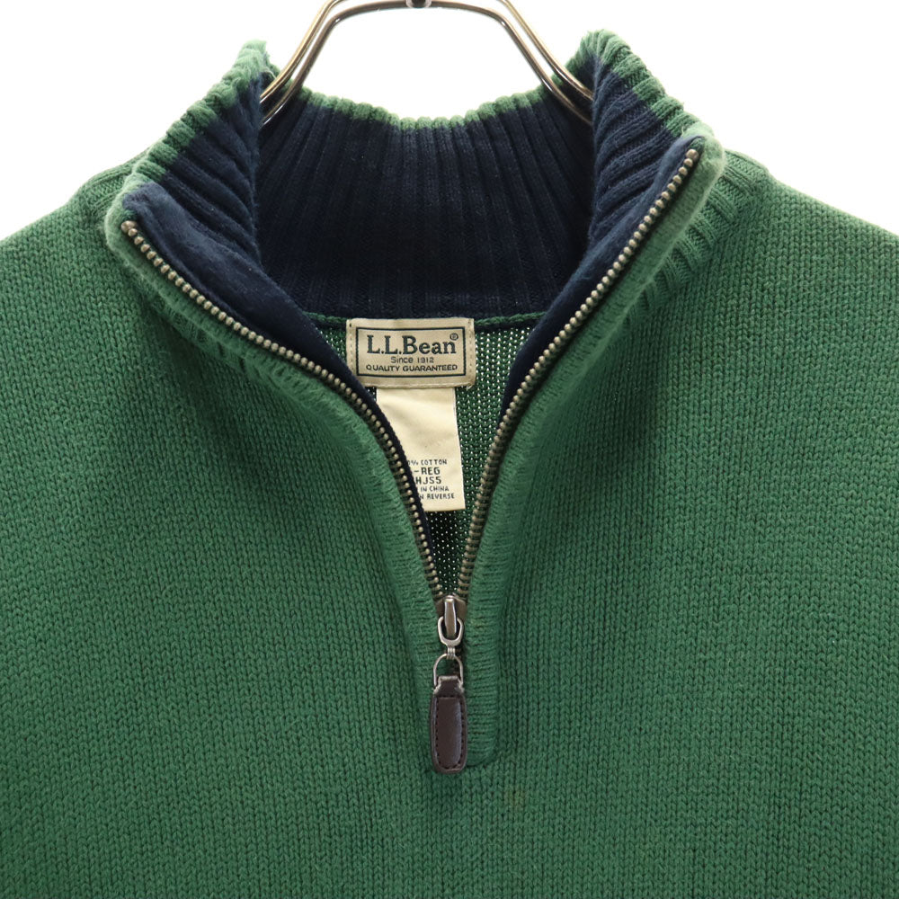 L.L.Bean エルエルビーン 長袖 コットンニット セーター S グリーン系 ハーフジップ アウトドア メンズ
