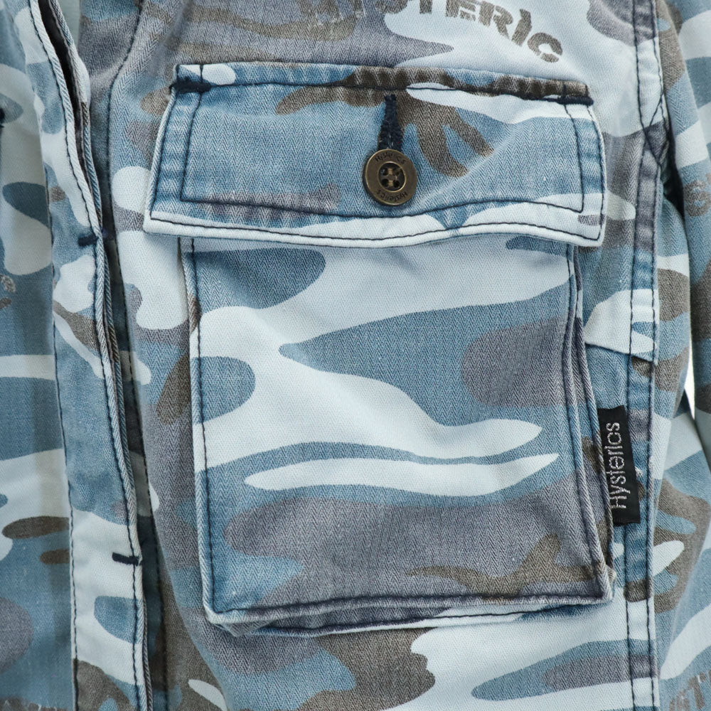 ヒステリック 日本製 カモフラ柄 ミリタリージャケット FREE ブルーグレー HYSTERIC 迷彩 レディース