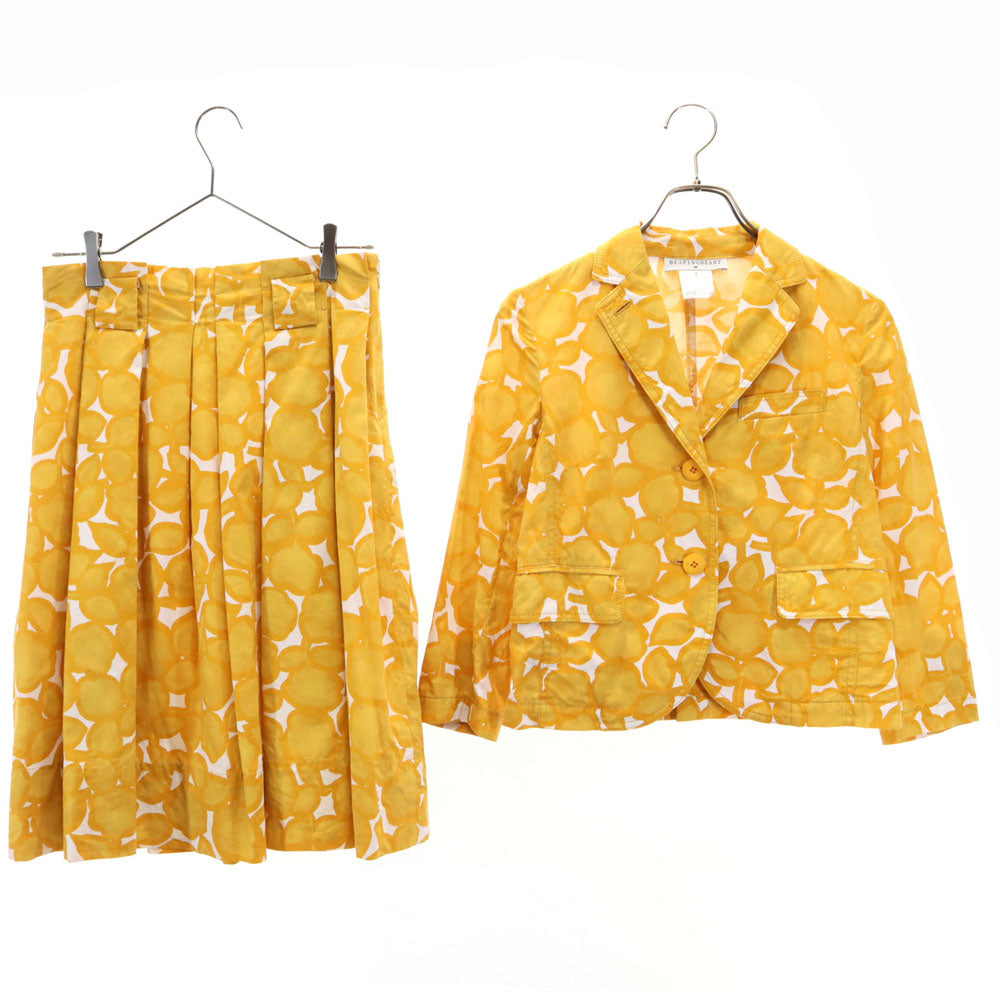 ビーティングハート 日本製 花柄 7分袖 カジュアル スカートスーツ 上下 セットアップ 1 マスタード レディース