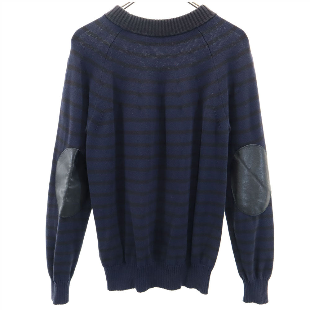 サカイ 日本製 長袖 コットンニット セーター 1 ネイビー系 Sacai エルボーパッチ メンズ