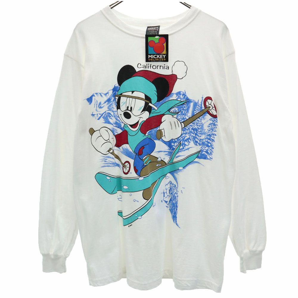 未使用 SHERRY’S シェリーズ 90s ディズニー USA製 オールド デッドストック ミッキーマウス 長袖 Tシャツ L ホワイト系 ロンT タグ付き メンズ