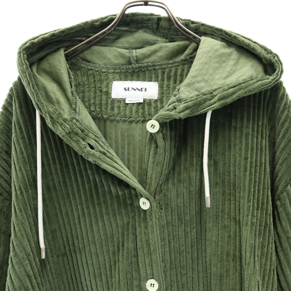 スンネイ イタリア製 長袖 太畝コーデュロイ パーカー M グリーン系 プルオーバー レディース