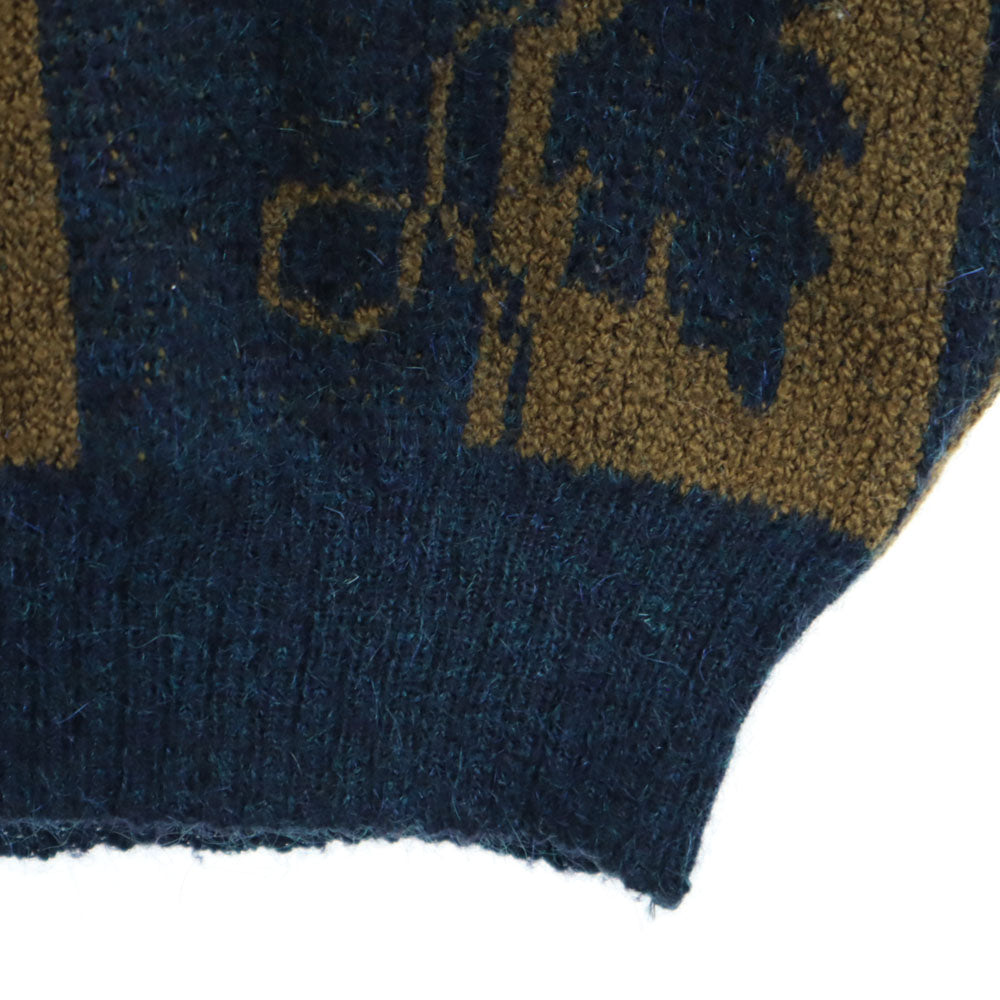 LANVIN STUDIO ランバンスタジオ 80s 90s イタリア製 ウールブレンド オールド モヘアブレンド リーフ柄 長袖 Vネック セーター 46 ネイビー 他 ニット メンズ