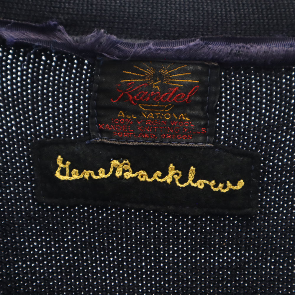 カンデル 70s レタード ヴィンテージ 長袖 Vネック レタード ニットカーディガン 濃紺 メンズ