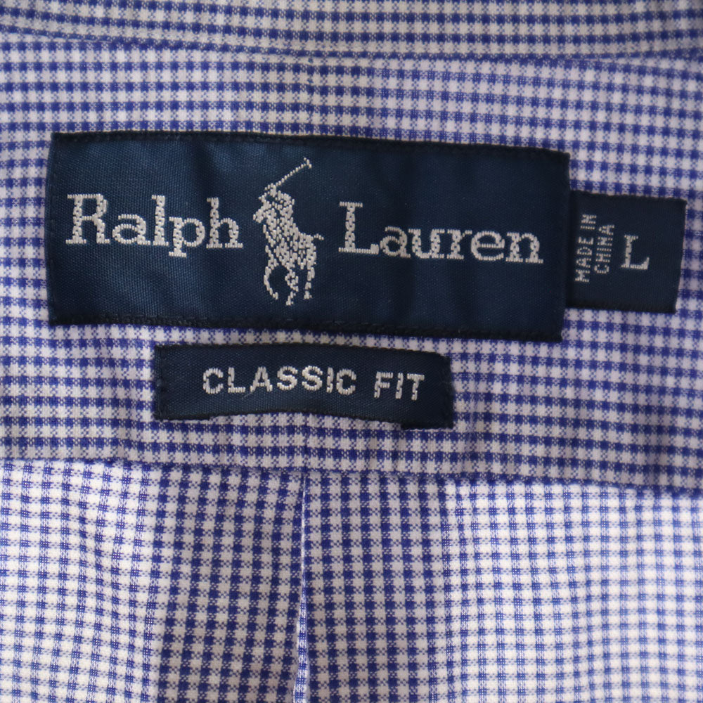 ラルフローレン チェック 半袖 ボタンダウンシャツ L ブルー系 RALPH LAUREN メンズ