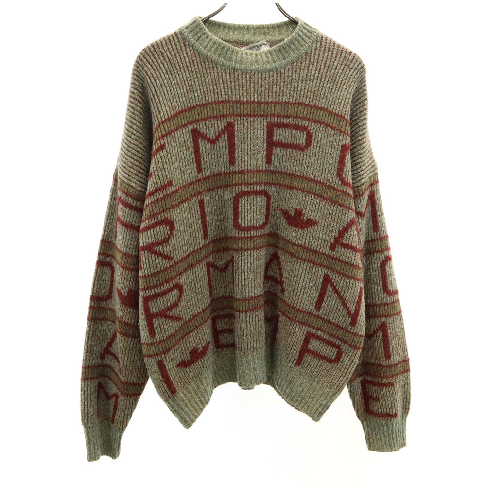 エンポリオアルマーニ 90s イタリア製 ウールブレンド オールド 総柄 長袖 セーター 48 カーキ Emporio Armani ニット メンズ