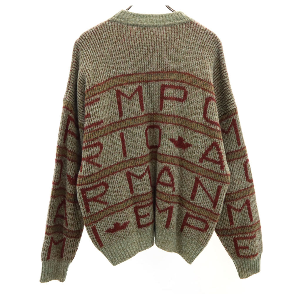 エンポリオアルマーニ 90s イタリア製 ウールブレンド オールド 総柄 長袖 セーター 48 カーキ Emporio Armani ニット メンズ