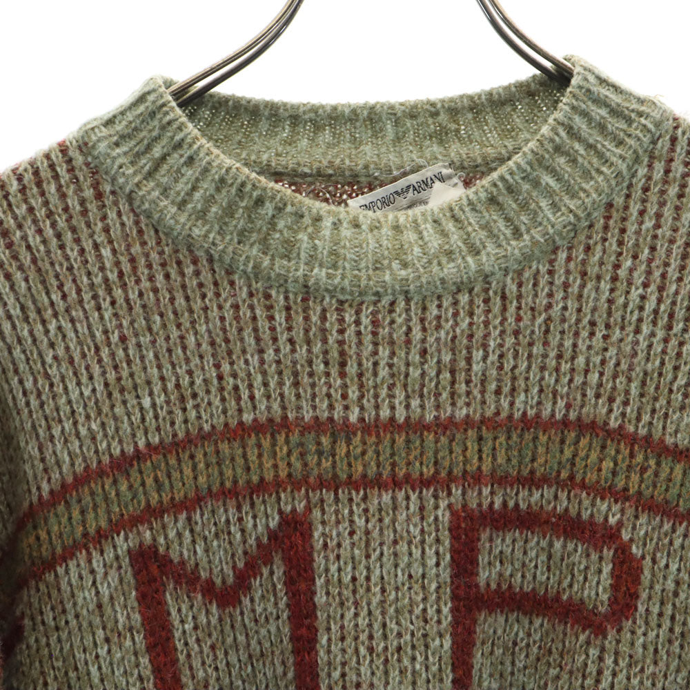 エンポリオアルマーニ 90s イタリア製 ウールブレンド オールド 総柄 長袖 セーター 48 カーキ Emporio Armani ニット メンズ