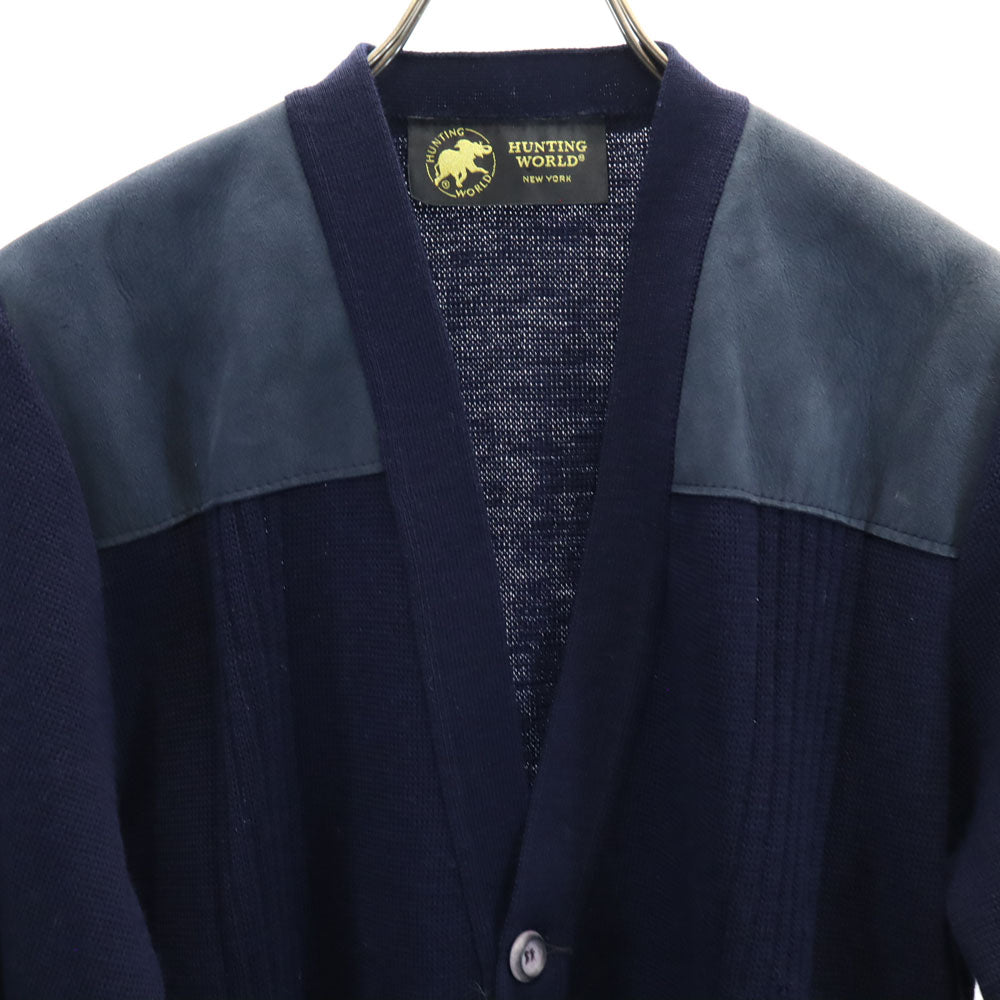 HUNTING WORLD ハンティングワールド 90s ウール オールド 長袖 Vネック ニット カーディガン M ネイビー メンズ