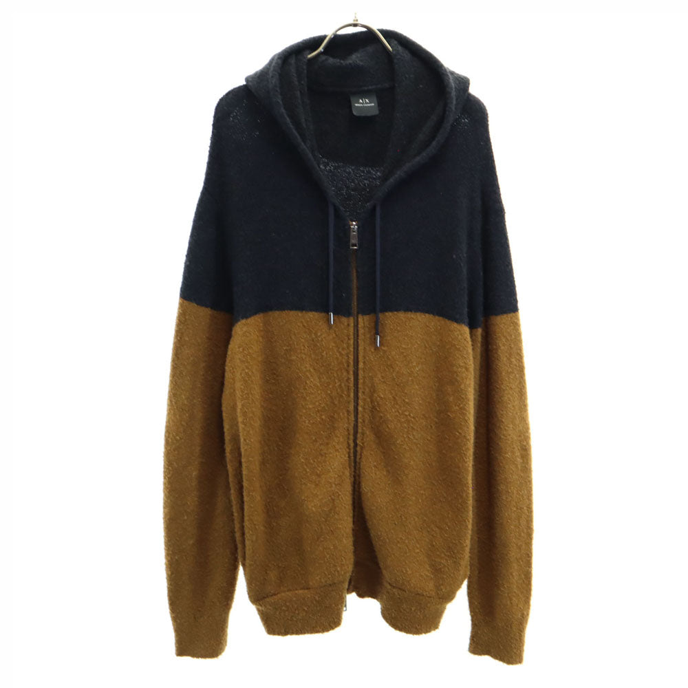 ARMANI EXCHANGE アルマーニエクスチェンジ バイカラー 長袖 ボア ジップパーカー L ブラック×ブラウン フワモコ メンズ