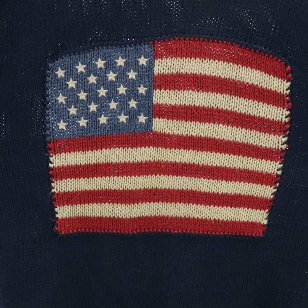 POLO COUNTRY ポロカントリー ラルフローレン オールド 長袖 コットンニット セーター M ネイビー系 星条旗 レディース