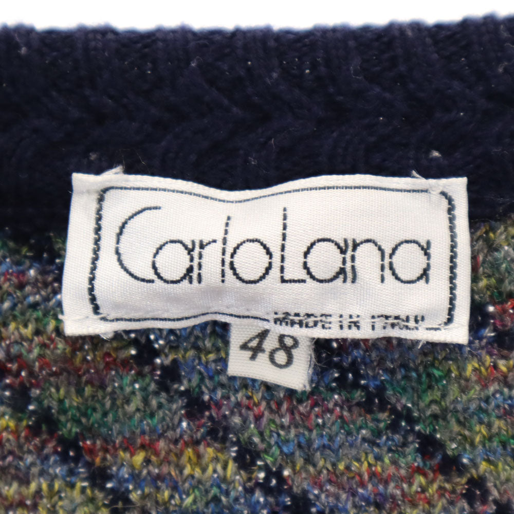 カルロルナ 80s 90s イタリア製 オールド 長袖 セーター 48 濃紺 他 ニット メンズ