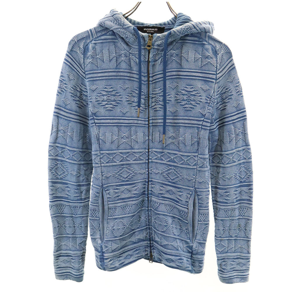 1PIU1UGUALE3 RELAX ウノピュウノウグァーレトレリラックス 長袖 ブラスト加工 ジップパーカー S ブルー メンズ