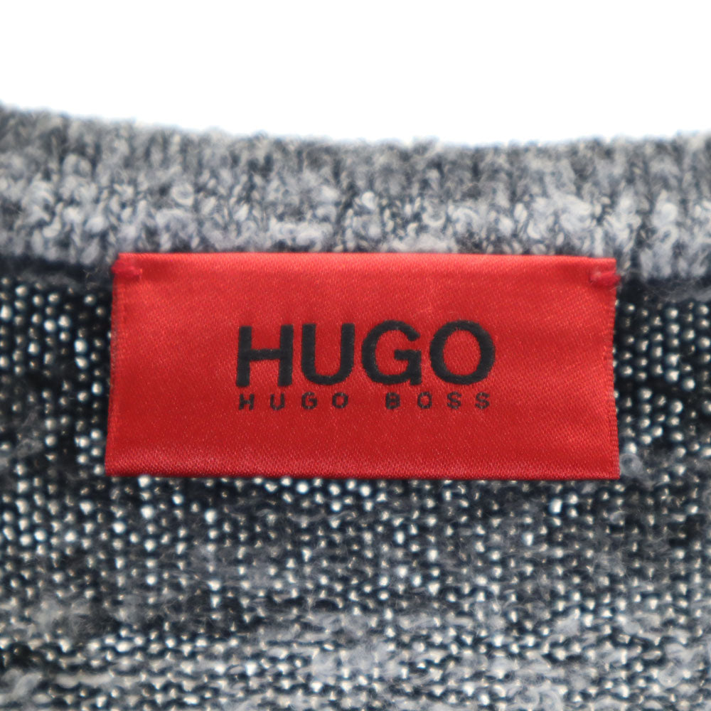 HUGO BOSS ヒューゴボス ボーダー柄 長袖 Vネック セーター S グレー ニット メンズ