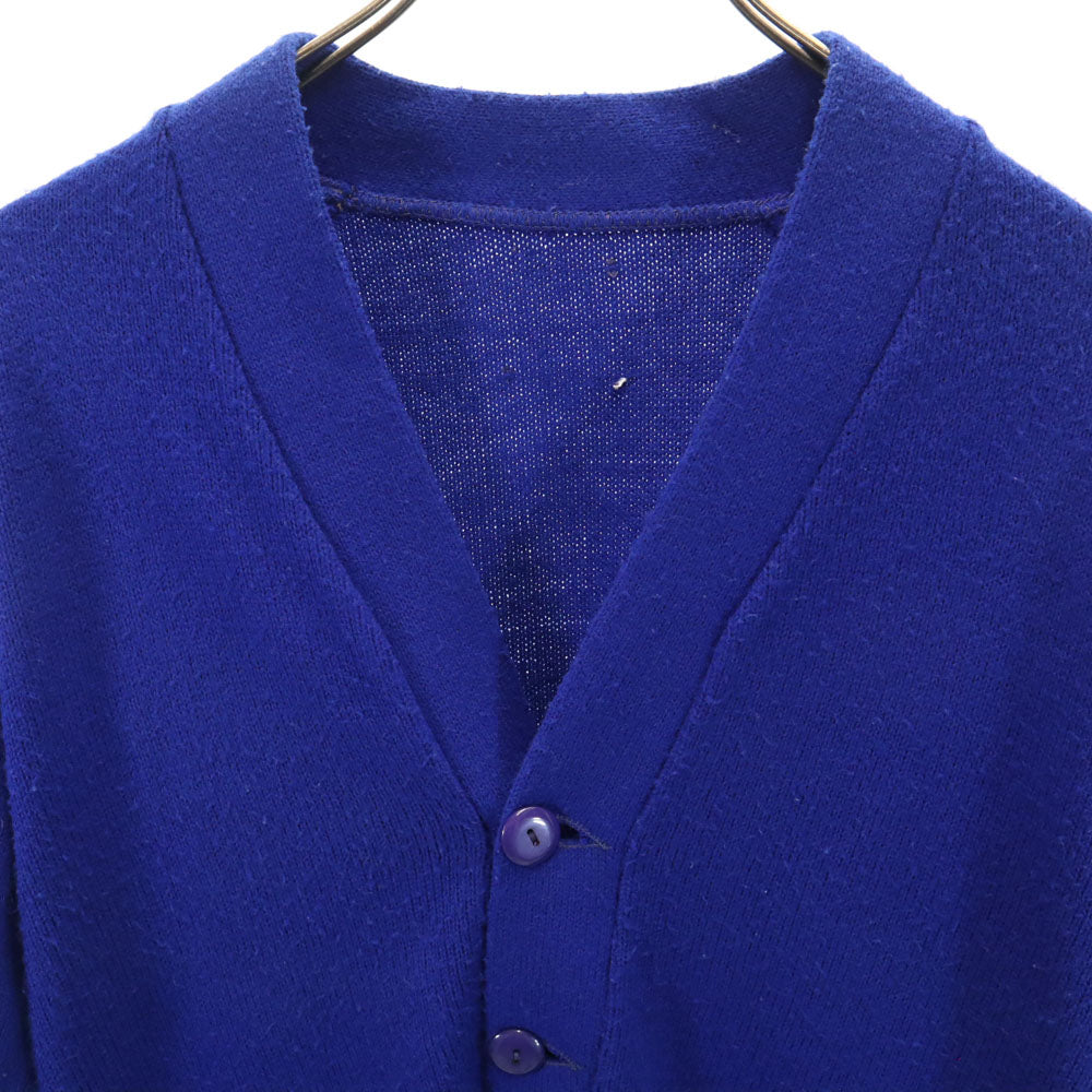 VINTAGE ヴィンテージ 70s レータード カレッジ Vネック ニットカーディガン ブルー 3ライン メンズ