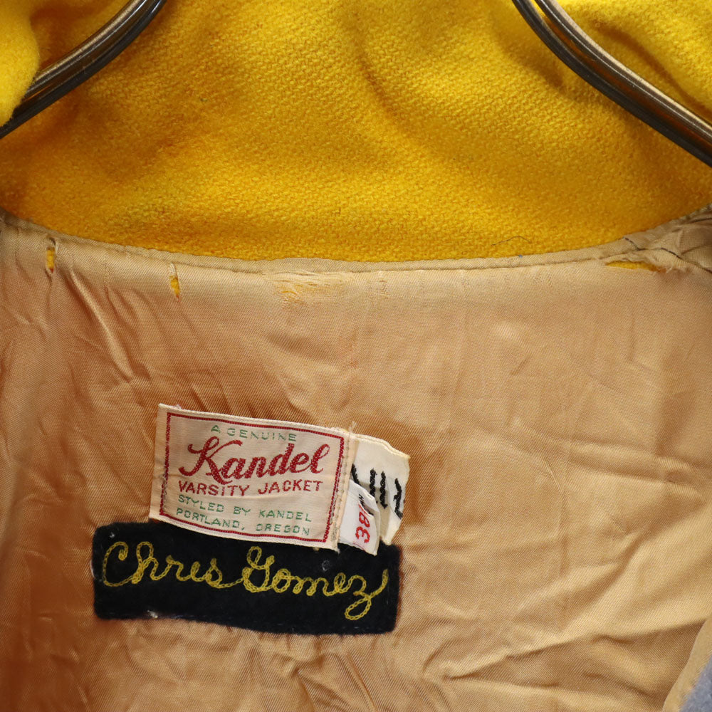 カンデル 80s ヴィンテージ レタードワッペン バーシティ ジャケット 38 グレー スタジャン メンズ