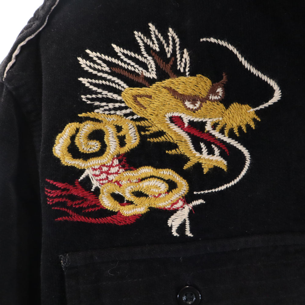 AVIREX アヴィレックス バック刺繍 長袖 コーデュロイシャツ M ブラック メンズ