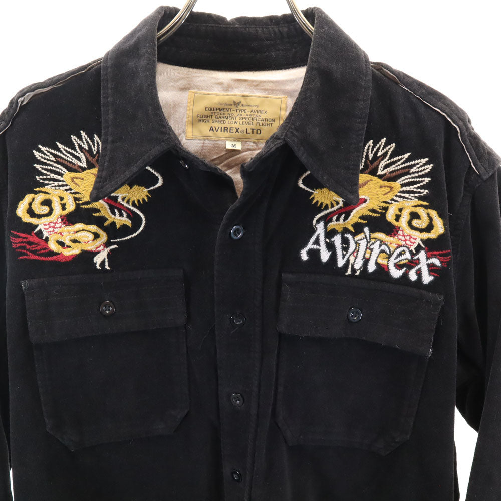 AVIREX アヴィレックス バック刺繍 長袖 コーデュロイシャツ M ブラック メンズ