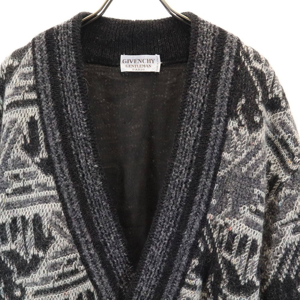 ジバンシイ ジェントルマン 80s 90s イタリア製 アルパカブレンド オールド 総柄 長袖 Vネック ニットカーディガン 46 グレー メンズ