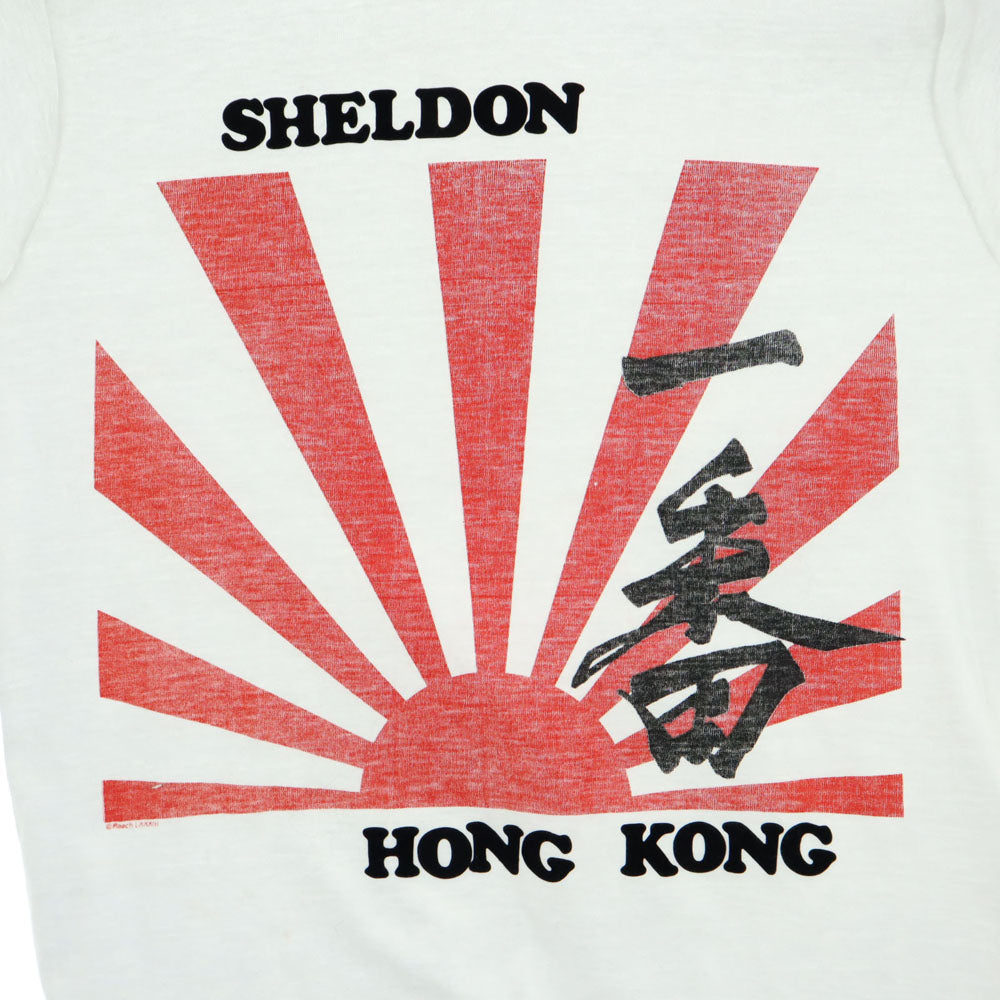 TPLUS 90s USA製 日章旗 オールド 半袖 Tシャツ S 白 SHELDON HONG KONG メンズ