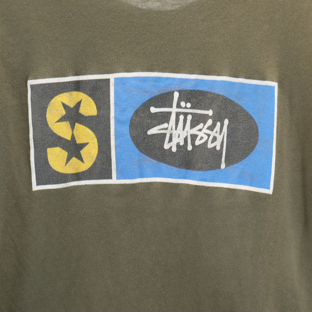 ステューシー 90s USA製 白タグ オールド 半袖 Tシャツ M カーキ STUSSY メンズ